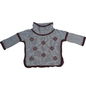Lucky Brand Vintage Embroidered Lotus 3/4 Sleeve Cowl Neck Sweater 100% Cotton